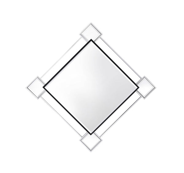 English Elm Asbury Diamond Shaped Geometric Wall Mirror with Chrome Frame and Beveled Panels B2726P448749