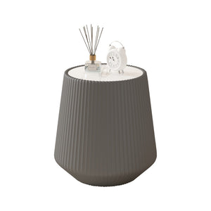English Elm Light Sintered Stone Top Round Coffee Table with Leather Drum Base for Living Room Grey W3081P367593