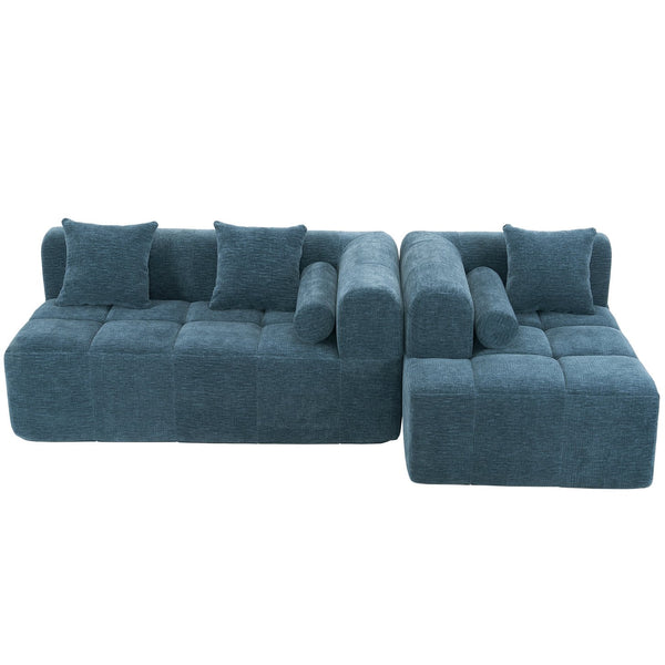 English Elm 101.2" Modern Sectional Sofa Full-Compressed Modular Couch with Deep Seating, Tufted Chenille Fabric, Pillows Included Blue N719S001890C