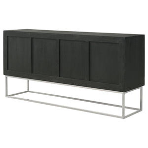 English Elm Washoe Rustic Walnut and Silver 4-Door Accent Cabinet with Metal Legs, Storage Shelves, 67"W B062P358336