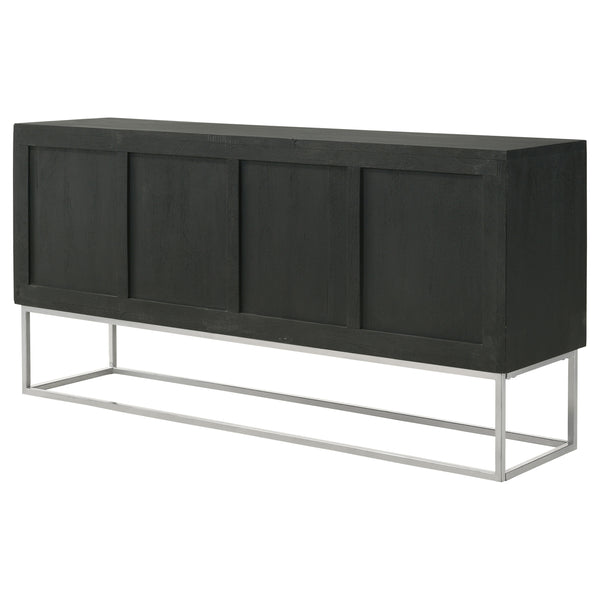 English Elm Washoe Rustic Walnut and Silver 4-Door Accent Cabinet with Metal Legs, Storage Shelves, 67"W B062P358336