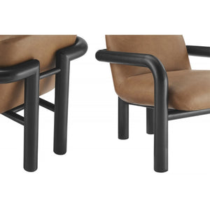 English Elm Modern Oak Framed Faux Leather Armchair Sculptural Accent Seat for Living Rooms Black Brown B011P423335