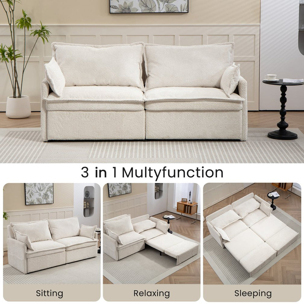 English Elm 73.6" Ergonomic 3-in-1 Sofa Bed with Corduroy Upholstery, USB/Type-C Charging & Side Storage White W2606P252444