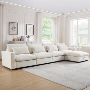 English Elm Large L Shape Sectional Corduroy Sofa with Deep Seats, Storage Ottoman, Ergonomic Support, Modular Comfort for Living Room Beige W714S00643