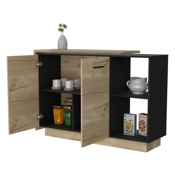 English Elm Worland,kitchen Island with Open Shelving and Wenge Finish for Modern Prep Spaces B128S00204