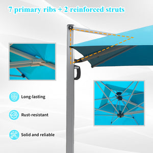 English Elm 9 9 ft Aluminum Cantilever Patio Umbrella with Tilt, Hydraulic Lift, UPF50+ Canopy, Rustproof Frame Lake Blue W1859P337816