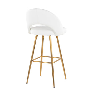 English Elm Fixed-height Metal Frame Barstools with Upholstered Seats and Geometric Footrest Set of 2 White+Gold B202S01942