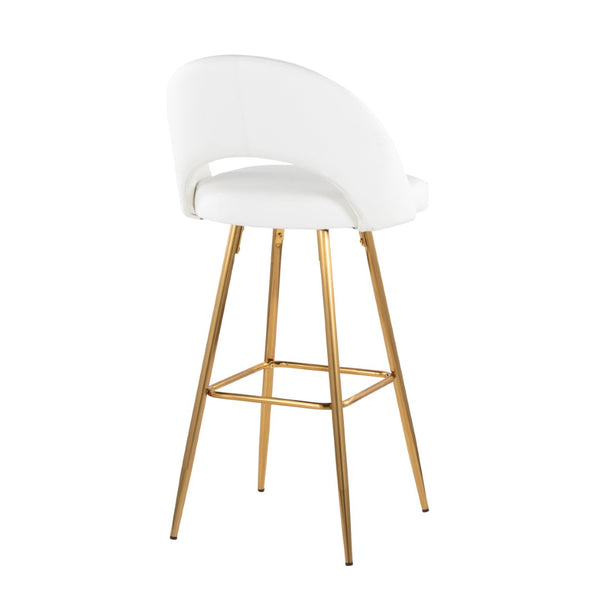 English Elm Fixed-height Metal Frame Barstools with Upholstered Seats and Geometric Footrest Set of 2 White+Gold B202S01942