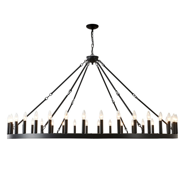 English Elm 63.8 Inch 36-light Wagon Wheel Chandelier Matte Black Farmhouse Fixture for High Ceilings W5008P388929