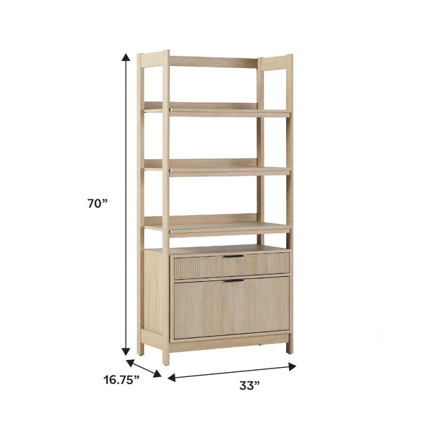 English Elm Walker Edison - Transitional Wide Reeded Bookshelf with Drawers on Bottom for Home Office, Spacious Shelving & Storage Oak 75.25 L x 20.63 W x 7 H B185P200194