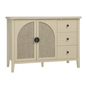 English Elm Rattan 2 Door 3 Drawer Cabinet with Adjustable Shelves, Anti-Slip Mats & Smooth Slide Rails W688P223037