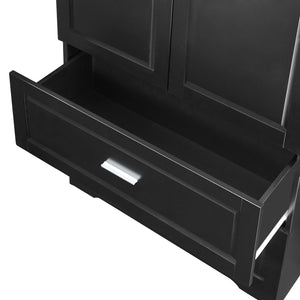 English Elm Tall Bathroom Storage Cabinet – Slim Black MDF Organizer with 2 Doors, 2 Drawers, Adjustable Shelves, Anti-Tip Device N725P172882B