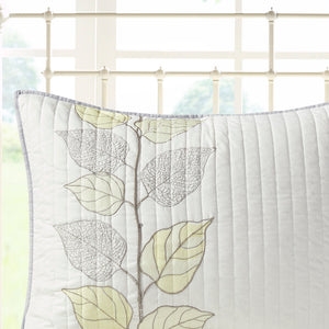 JLA Home Madison Park - 6 Piece Embroidered Quilt Set Reversible Yellow-White Leaf Motif with 3 Throw Pillows, Soft Cozy Care MP13-776