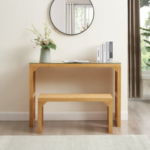 English Elm Dining Pine Multi-Use Bench & Table Set with Tempered Glass, Rustic Indoor Accent for Entryway Living Room W2275P192311