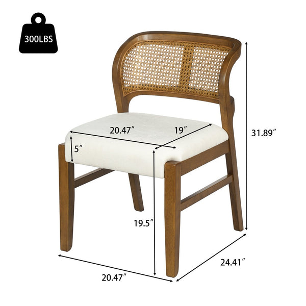 English Elm Mid-century Modern Rattan Cane Back Dining Chair Set Rubberwood Frame Upholstered Seat N768P437928W