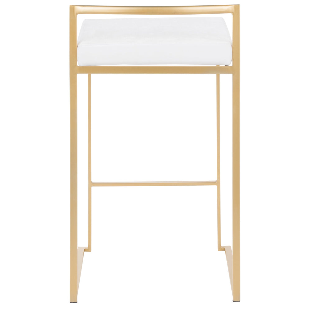 English Elm Fuji Stackable Counter Stools Set Of 2 In Gold & White Velvet, Chic Glam Style For Modern Spaces B202P222374