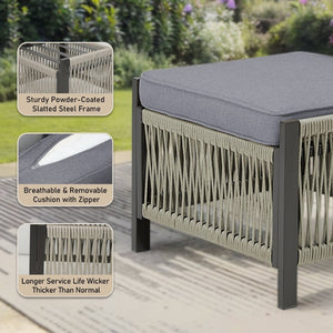 English Elm Outdoor Pe Wicker Patio Ottoman Set of 2 with Cushions for Deck or Backyard T3773P419406