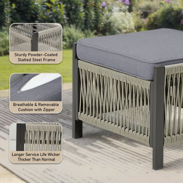 English Elm Outdoor Pe Wicker Patio Ottoman Set of 2 with Cushions for Deck or Backyard T3773P419406