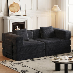 English Elm 72.4-inch Chenille Convertible Floor Sofa Bed with Storage Pockets and Modular Design W3505P355569