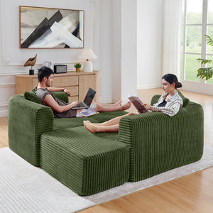 English Elm 114" Cloud Sectional Couch with L-Shape Chaise Modular Corduroy Sofa with Movable Ottoman, No Assembly Required, Plush Comfort for Living Spaces Green W1117P371655