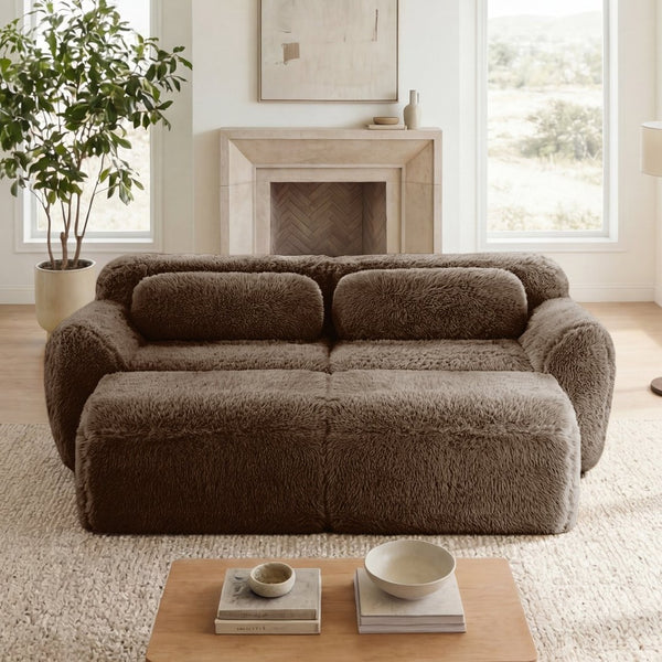 English Elm 80''soft Plush Modular Sectional Sofa with Chaise Deep Seat High Density Foam Living Room Chocolate W714S01539
