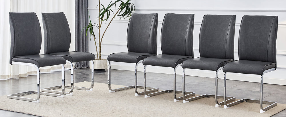 English Elm Luxury Simple Arch Chair Set Of 6 - Dark Gray Pu Upholstery With Arched Silver Legs For Modern Dining W1151S03003