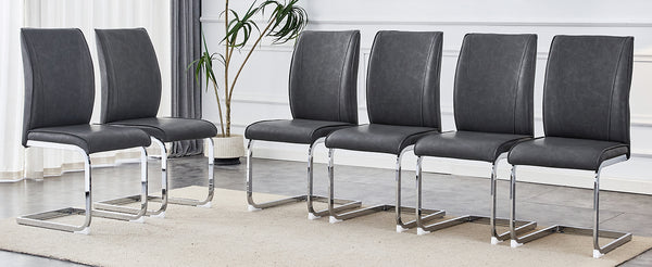 English Elm Luxury Simple Arch Chair Set Of 6 - Dark Gray Pu Upholstery With Arched Silver Legs For Modern Dining W1151S03003