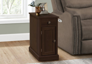English Elm Accent Narrow Side Table with Drawer and Cabinet, Traditional Brown Veneer Nightstand for Living Room and Bedroom — Compact Lamp Table with Metal Knob Storage Espresso 27 L x 24 W x 7 H B2710P219473