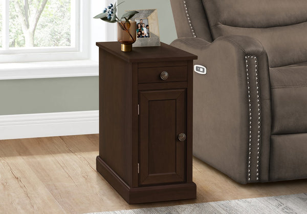 English Elm Accent Narrow Side Table with Drawer and Cabinet, Traditional Brown Veneer Nightstand for Living Room and Bedroom — Compact Lamp Table with Metal Knob Storage Espresso 27 L x 24 W x 7 H B2710P219473