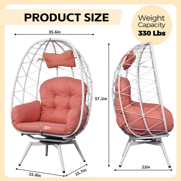 English Elm Oversized Swivel Rattan Egg Chair with Plush Cushion for Patio or Living Room T5880P501001