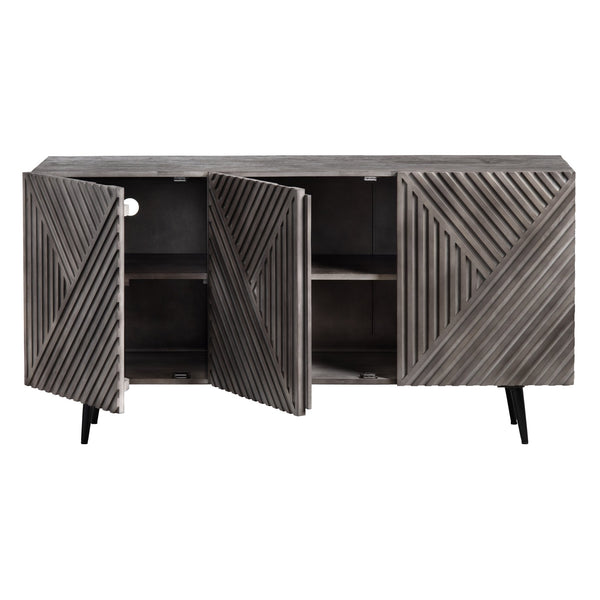 Crestview Collection Transitional Gray Sideboard - Modern Mango Wood Tv Stand With Geometric Doors And Storage Solutions Gray Solid Wood Cvfnr4401