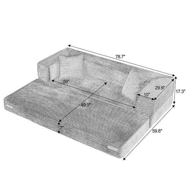English Elm Modern Cord Fabric Convertible Sofa Sleeper Low Profile Square Frame for Apartments Dark Gray W3396P439849