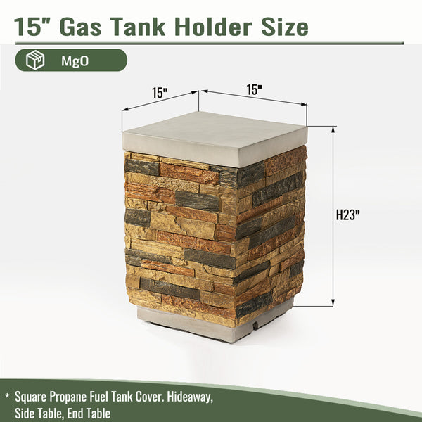 English Elm Propane Concrete Tank Cover Side Table Hideaway Holder for Outdoor Indoor Fire Pit Storage and Surface W853P232785