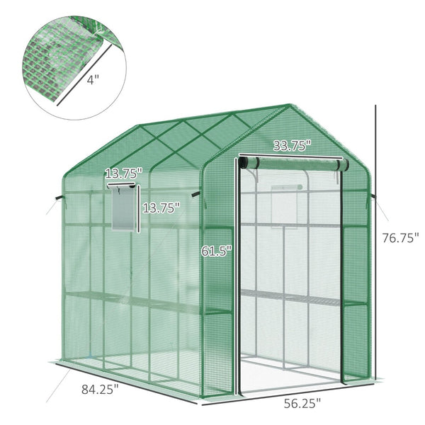 English Elm Outsunny Walk-in Lean-to Greenhouse with Pe Cover Roll-up Window and Ground Stakes W2225P217965