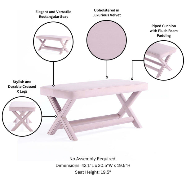 English Elm Abigail Mid-Century Modern Pink Velvet Upholstered Bench - Stylish Entryway & Bedroom Accent B365P398211