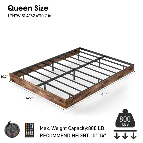 English Elm Full Platform Bed with Rgb Lighting Storage Headboard and Built-in Charging Ports T3963P446980