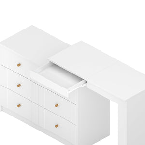 English Elm Vanity LED Mirror Desk with Flip-Top Dual Function, 7 Drawers & Multiple Shelves for Organized Glam White 32.28 L x 19.69 W x 8.86 H N733S363650K