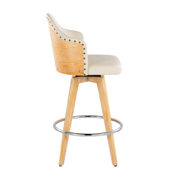 English Elm Ahoy 26" Counter Stool Set of 2 – Contemporary Bamboo Frame, Cream Faux Leather Swivel, 250 lb Limit B202S00146