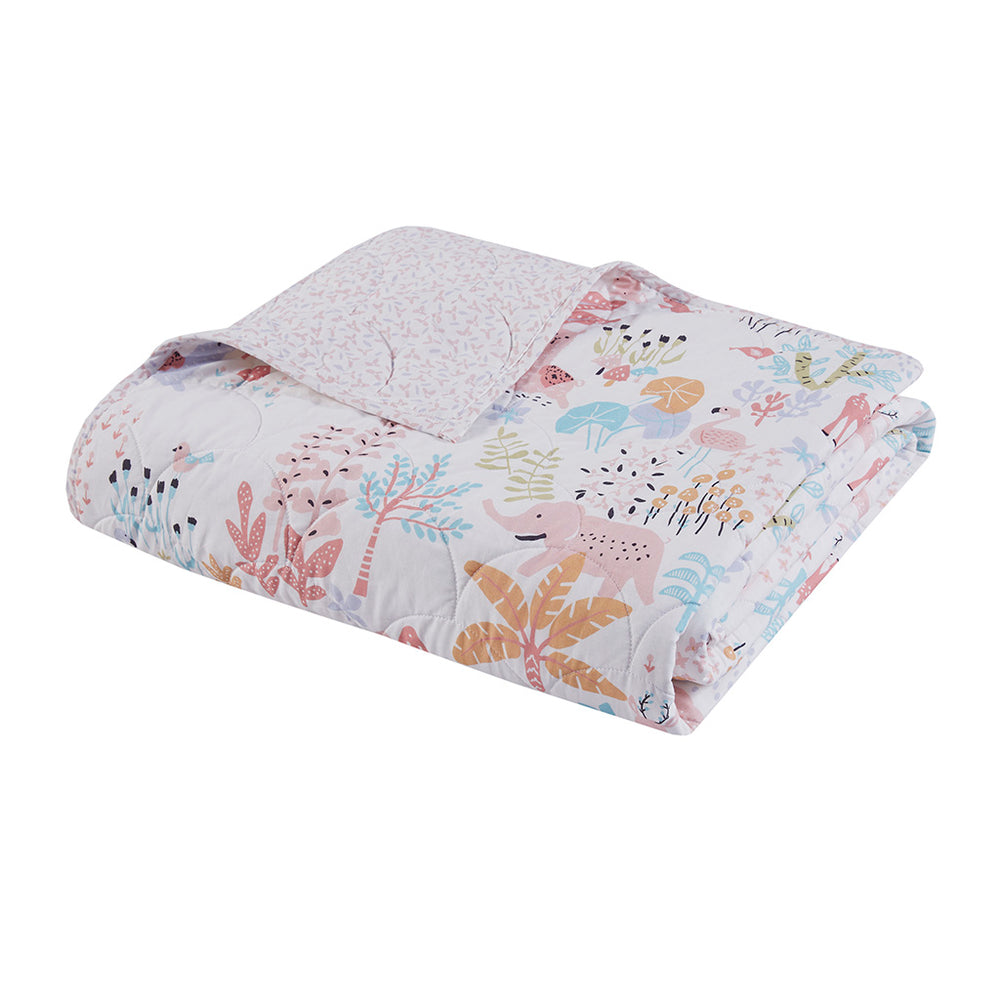 JLA Home Urban Habitat Kids - Woodland Reversible Cotton Quilt Set with Playful Animal Print & Ditsy Floral, OEKO-TEX, Antimicrobial UHK13-0224