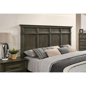 English Elm Bedroom Wooden Queen Bed with High Panel Headboard, Gold Trim Accent, Modern Luxury Design Gray 71 L x 38 W x 9 H B2741S00754