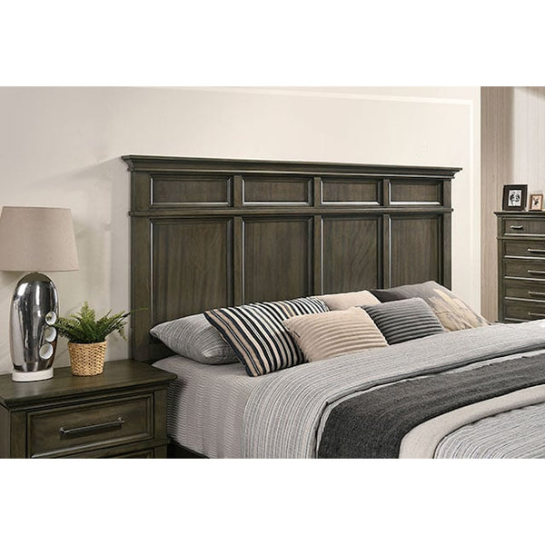 English Elm Bedroom Wooden Queen Bed with High Panel Headboard, Gold Trim Accent, Modern Luxury Design Gray 71 L x 38 W x 9 H B2741S00754