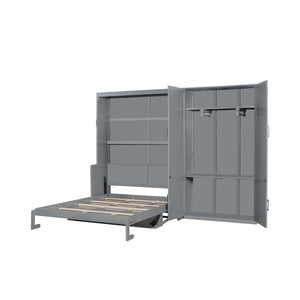 English Elm Queen Murphy Bed with Wardrobe Cabinet Hydraulic Lift Mdf Space Saving Wall Unit Gray LP000581AAE-1