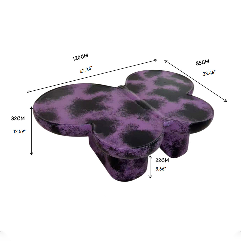 English Elm Modern Butterfly Coffee Table Faux Travertine Fiberglass Accent Table Matte Textured Sculptural Design Purple+Black W2085S00072