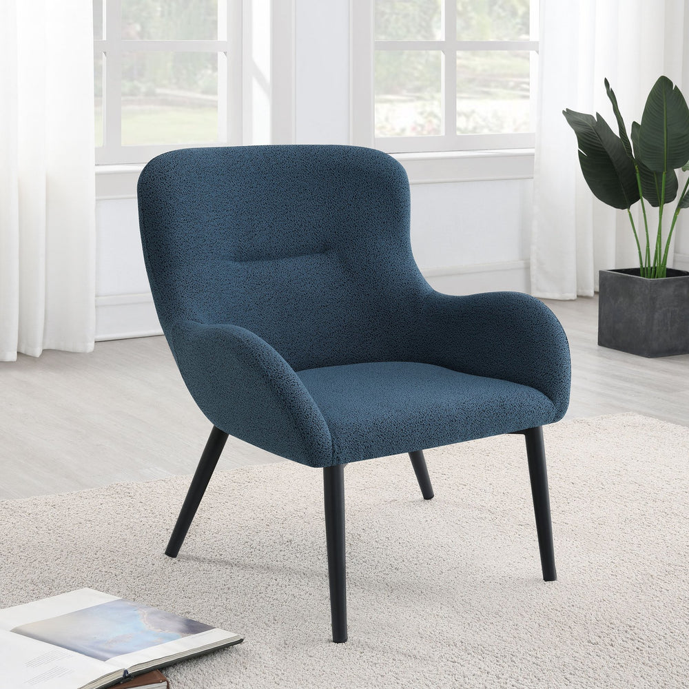 English Elm Luna Aegean Blue Upholstered Armchair — Mid-Century Curved Silhouette, Plush Textured Comfort, 30.5"H B062P299845