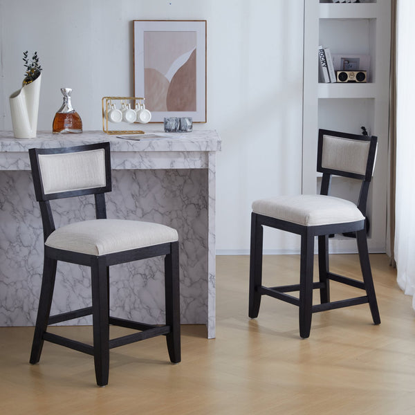 English Elm Christopher Knight Home® - 26.5" Counter Stools Set of 2 Upholstered Farmhouse Bar Stools with Curved Back, Footrest, Solid Wood Frame Beige+Black 72643.00BGECHOC