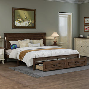English Elm King Pine Wood Storage Bed with Led Lighting Usb Charging Tall Panel Headboard Walnut W504S00270