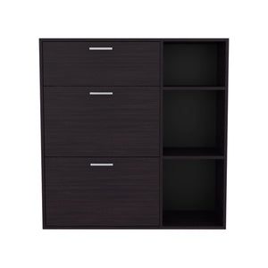 English Elm Showie 3-Door Shoe Rack with Drawer, Compact 23.6" Black Storage Cabinet with Bench Top for Entryway Decor B070P363834