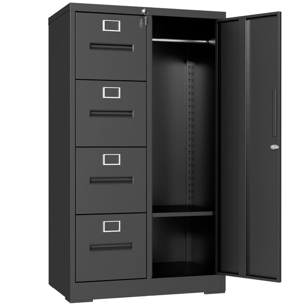 English Elm Metal Four Drawer Filing Cabinet with Lock Steel Storage for Home Office Bedroom Black W2735P457274