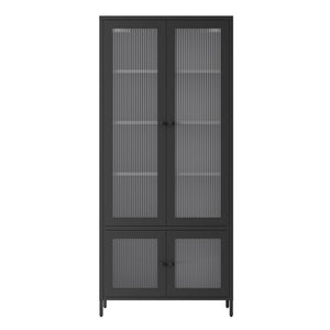 English Elm Large Metal Storage Cabinet with Fluted Tempered Glass Doors, 5-Shelf Steel Bookcase for Home Office W2378P176272