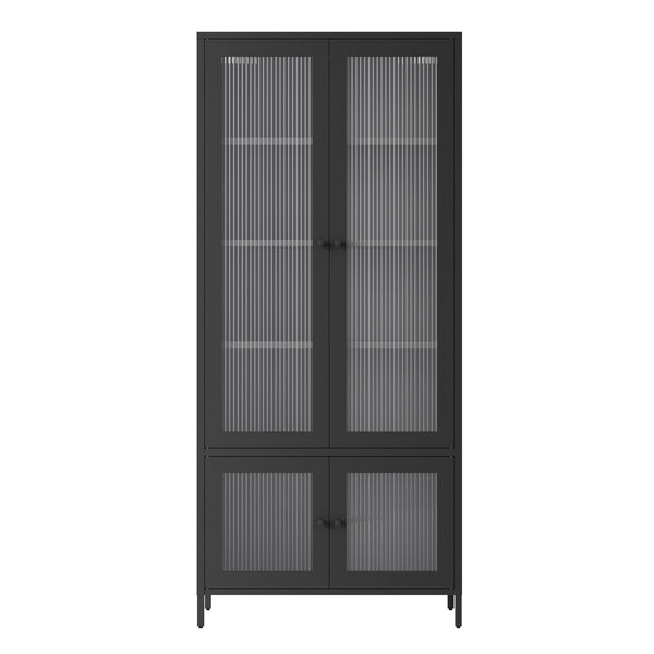 English Elm Large Metal Storage Cabinet with Fluted Tempered Glass Doors, 5-Shelf Steel Bookcase for Home Office W2378P176272